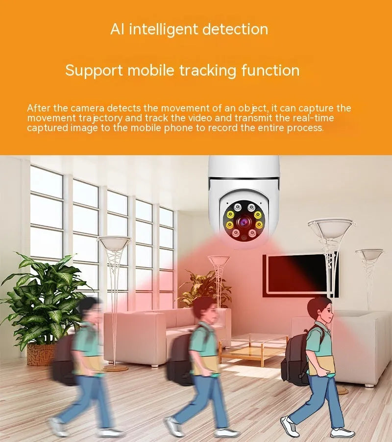 Wireless bulb security camera with 1080p resolution and full colour night vision for indoor outdoor use