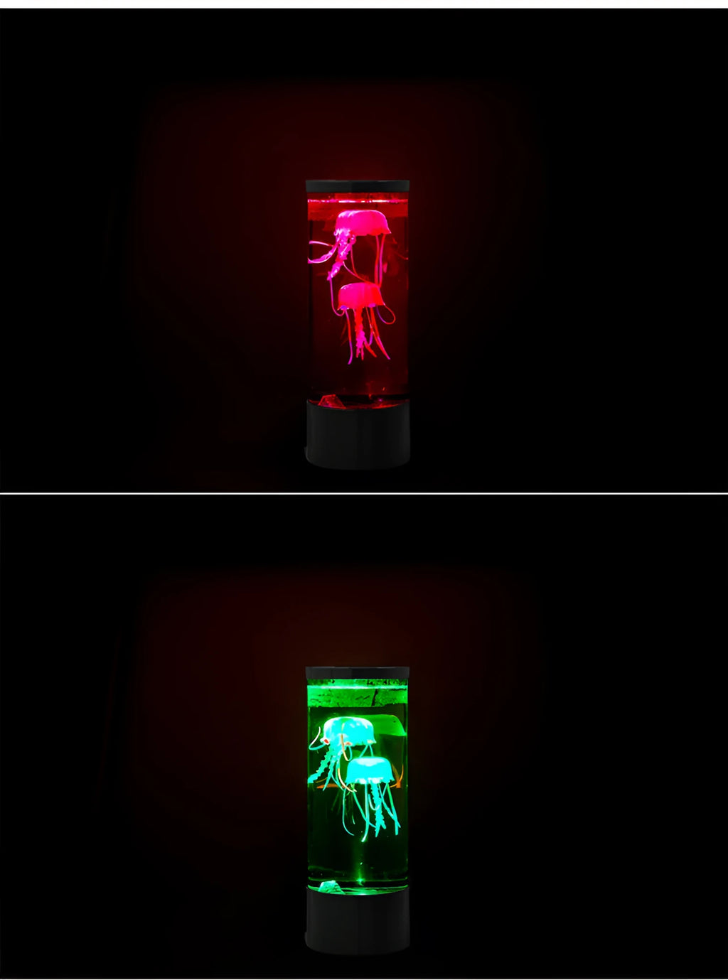 LED jellyfish night light with colour-changing glow, black plastic shell, large 36cm size, USB charging
