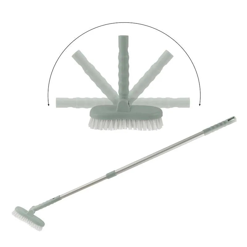Blue telescopic floor brush with nylon bristles and aluminium alloy rod, brush head 15x7cm, rod extends 69-108cm