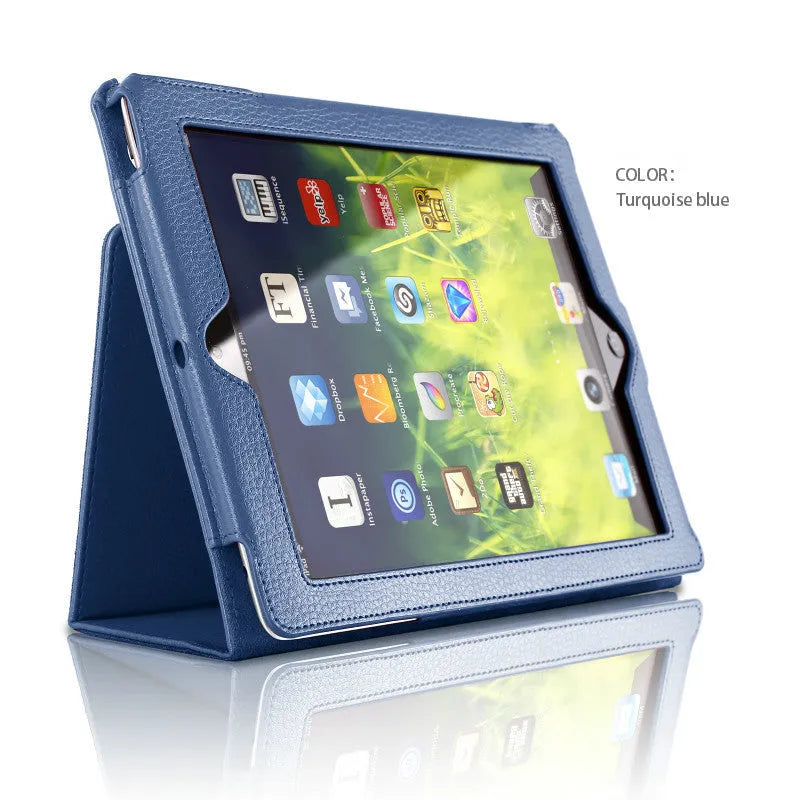 Flat imitation leather case for iPad 2/3/4 9.7 inch in black, two-fold design, business style