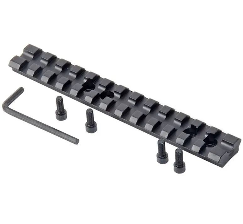 Black aluminium Picatinny rail scope mount for shotguns with screws and Allen key