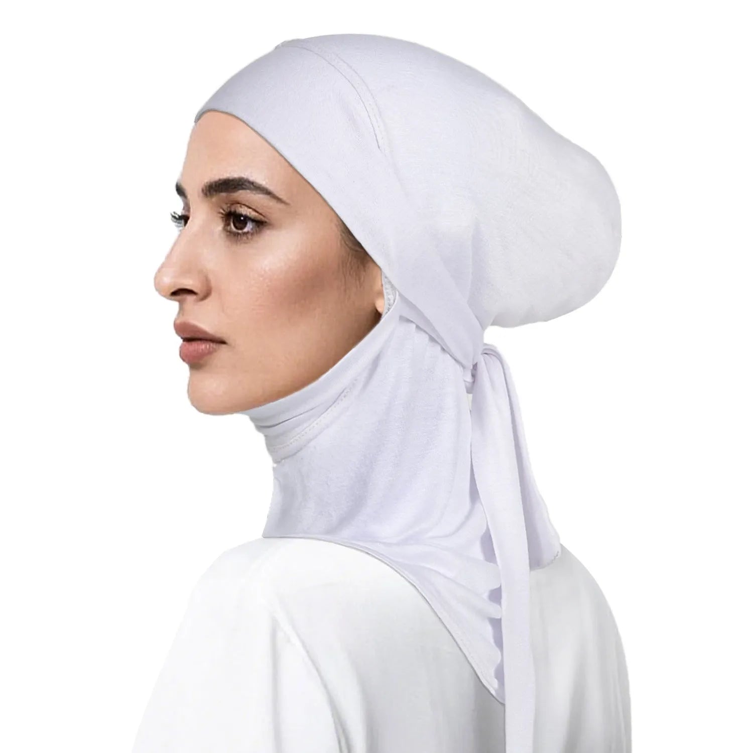 Women's hand-embroidered polyester headscarf in dome crown style with strap sleeve cap, average size, available in eight colours
