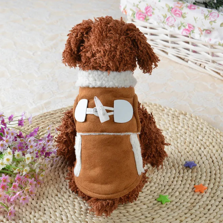 Teddy dog costume in soft lamb velvet, available in Brown or Pink, sizes XS to XL for small dogs