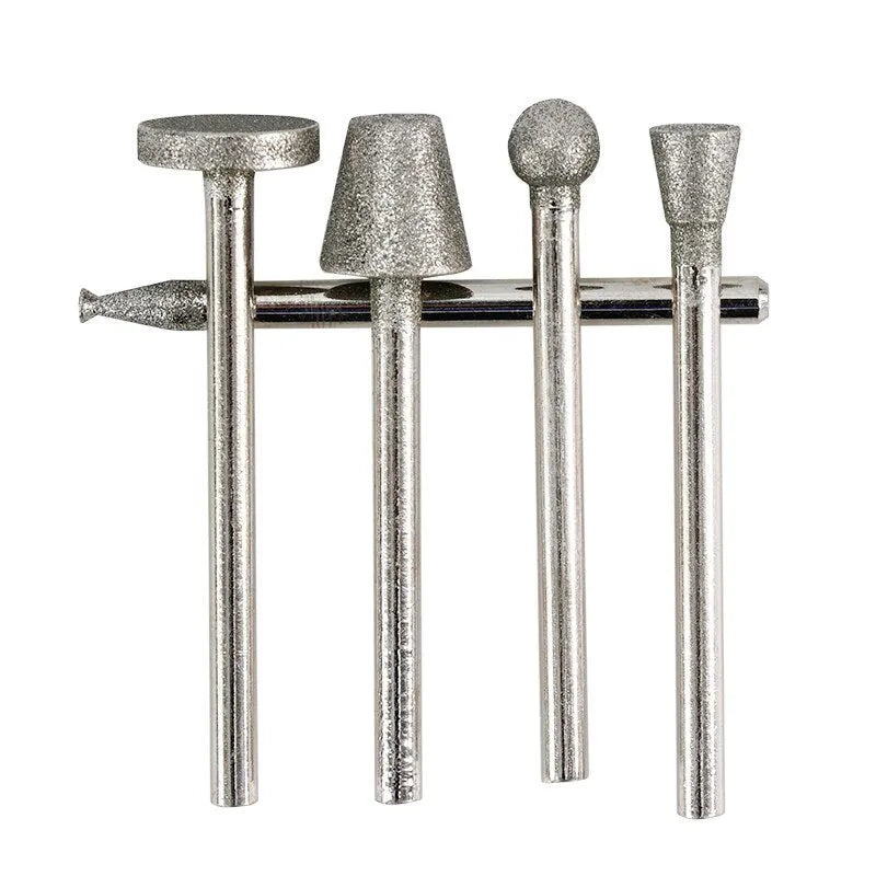 Elliptical cone shaped emery grinding head set with 3mm shank for glass and stone work