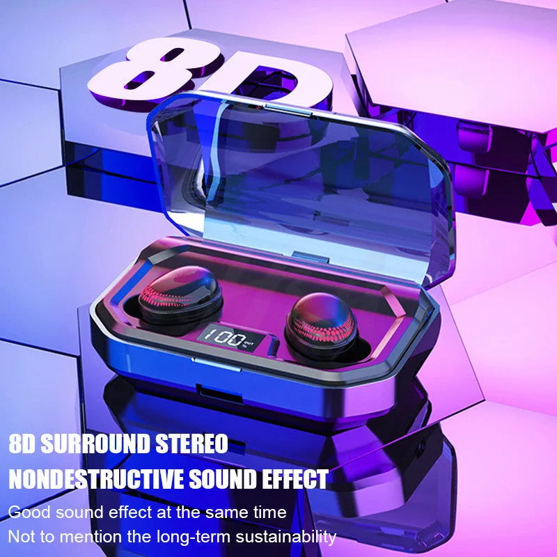 Black X10 Bluetooth wireless earbuds with charging case showing compact 150x100x40mm dimensions