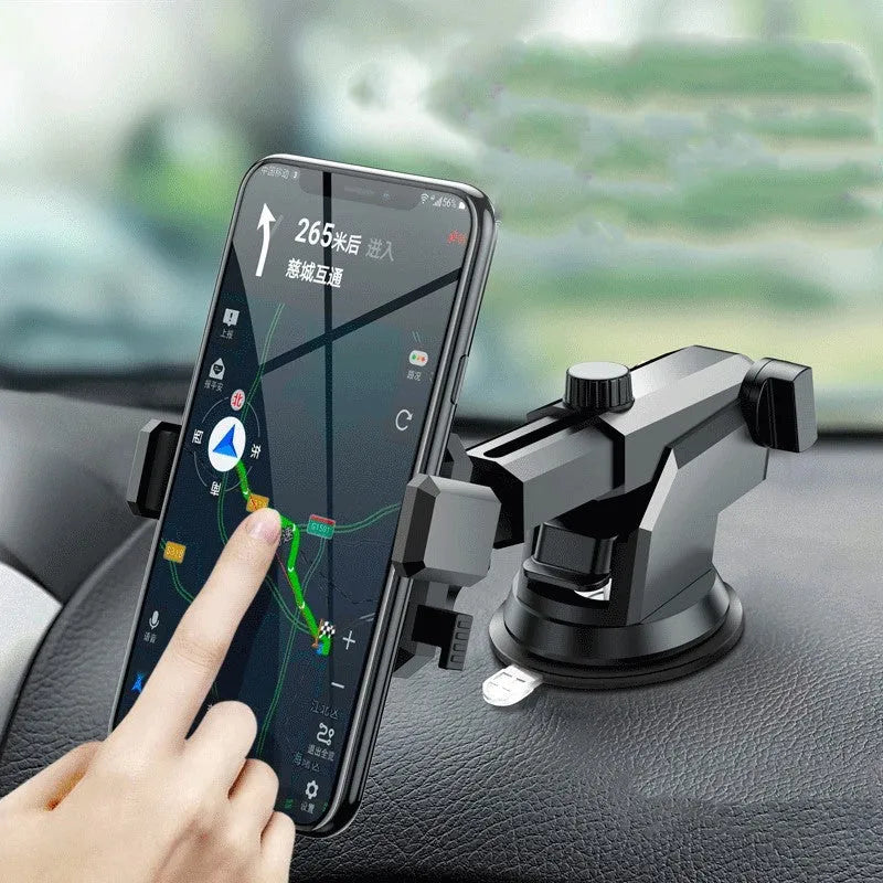 S1 universal car phone holder with suction cup and air outlet mount, retractable clamp, 360 degree rotation, fits phones 59-83mm wide