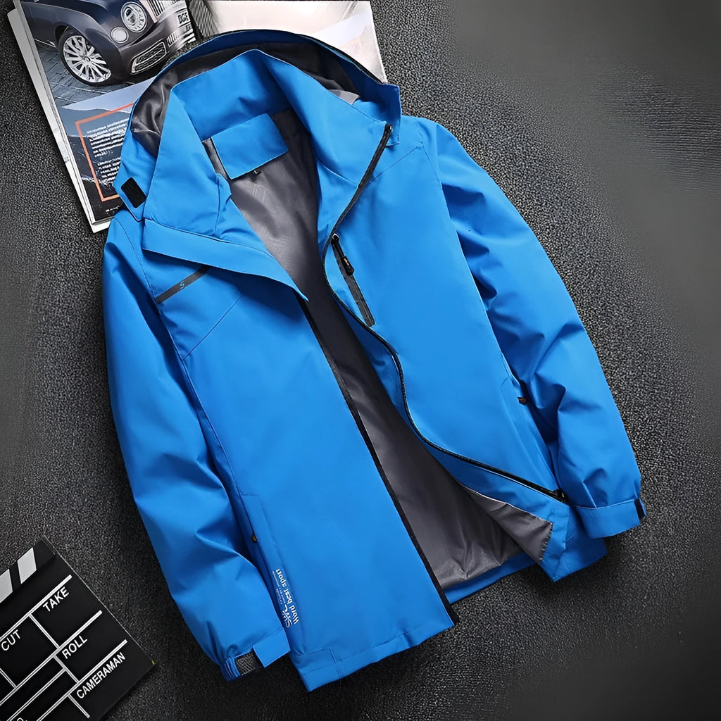 Thin waterproof windproof outdoor casual jacket in polyester with hooded loose fit, available in multiple colours and sizes L to 7XL