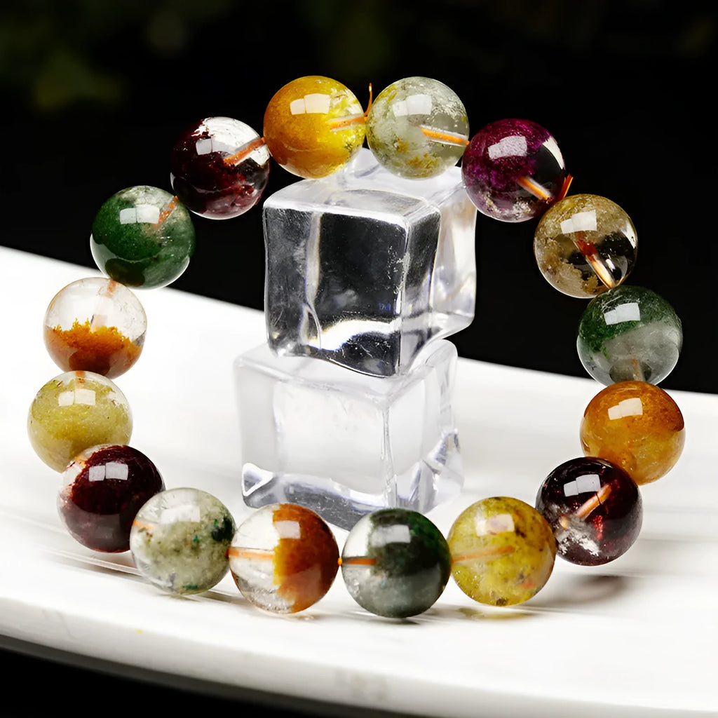 Colourful ghost cornucopia crystal bracelet with 10mm beads in ethnic retro style.