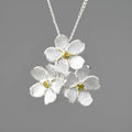Myosotis Sylvatica sterling silver flower pendant in pastoral style with three finish options
