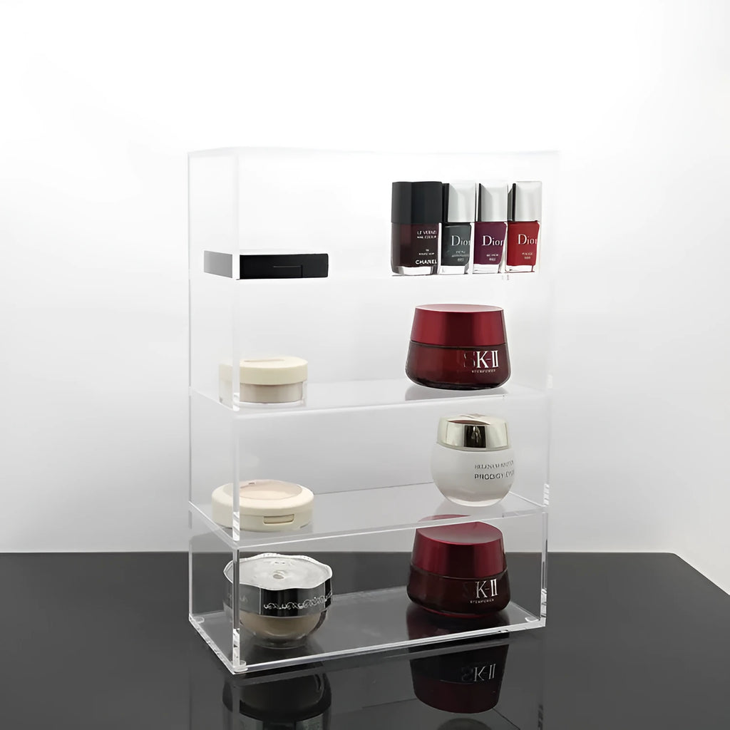 Clear acrylic storage box 24x10x34cm cosmetics organiser plexiglass display stand on vanity