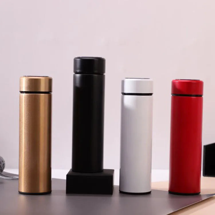 Stainless steel vacuum flask with LED touch display, 304 inside and outside, 500ml or 450ml, sports straight cup