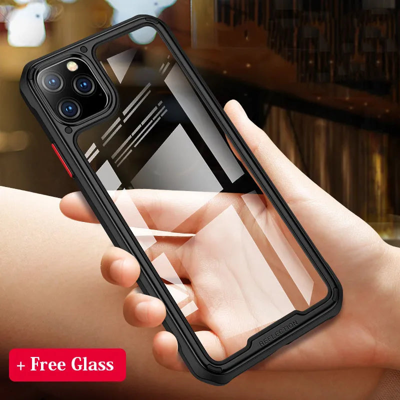 Clear silicone mobile phone case for iPhone 11 showing transparent design with phone visible underneath