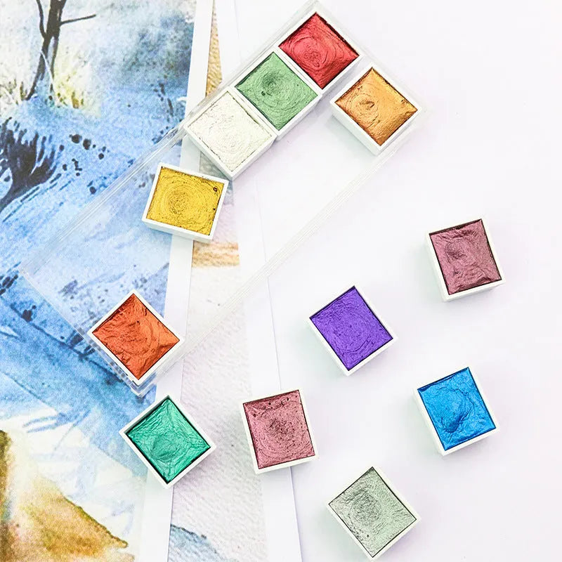 Boxed set of solid watercolour pigment blocks in pearl, starlight or gem colour options