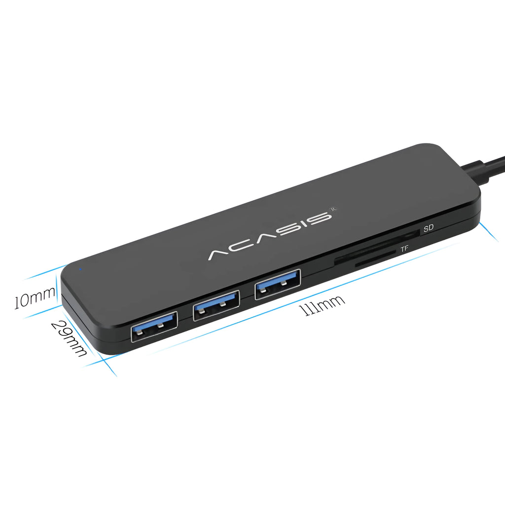 Black USB hub card reader with cable, 5Gbps, for USB 2.0/3.0
