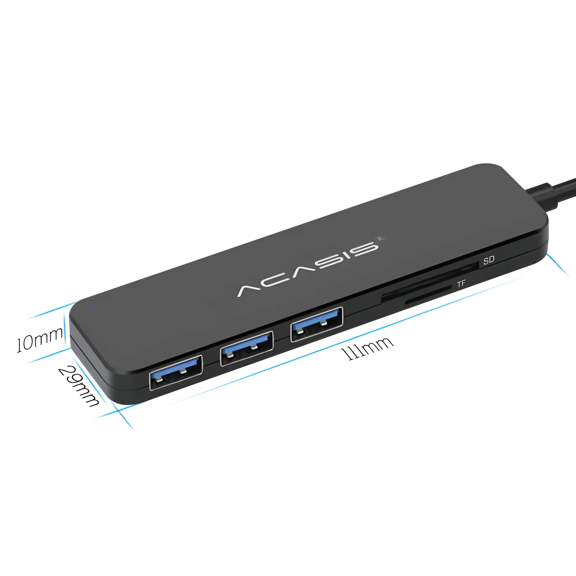 Black USB hub card reader with cable, 5Gbps, for USB 2.0/3.0