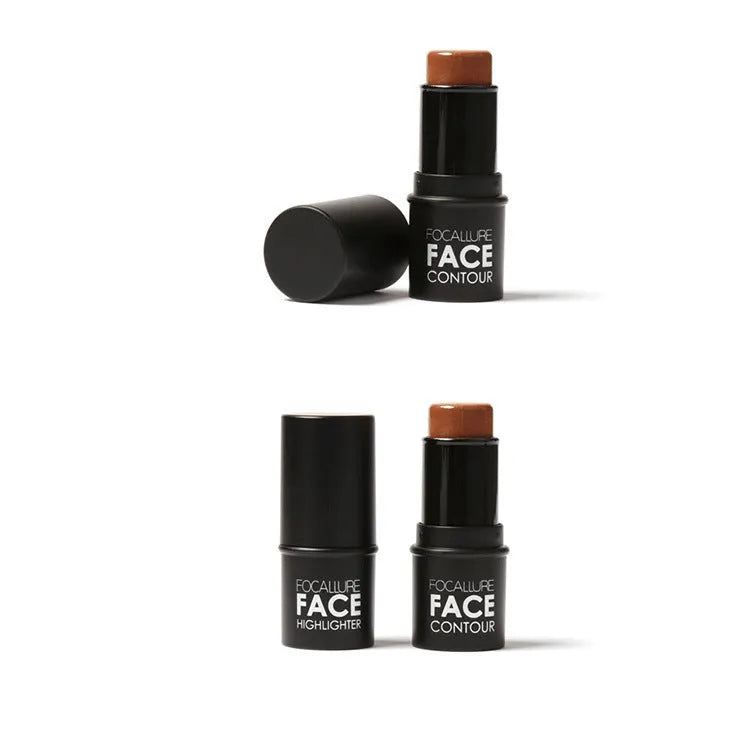Face contour highlighter makeup stick in a choice of matte or shimmer finish, shown in shade options A, B, C, D.