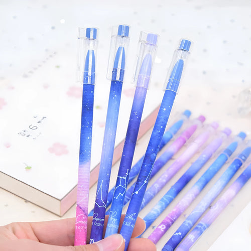Box containing 12 constellation-themed quick-drying gel pens with plastic barrels