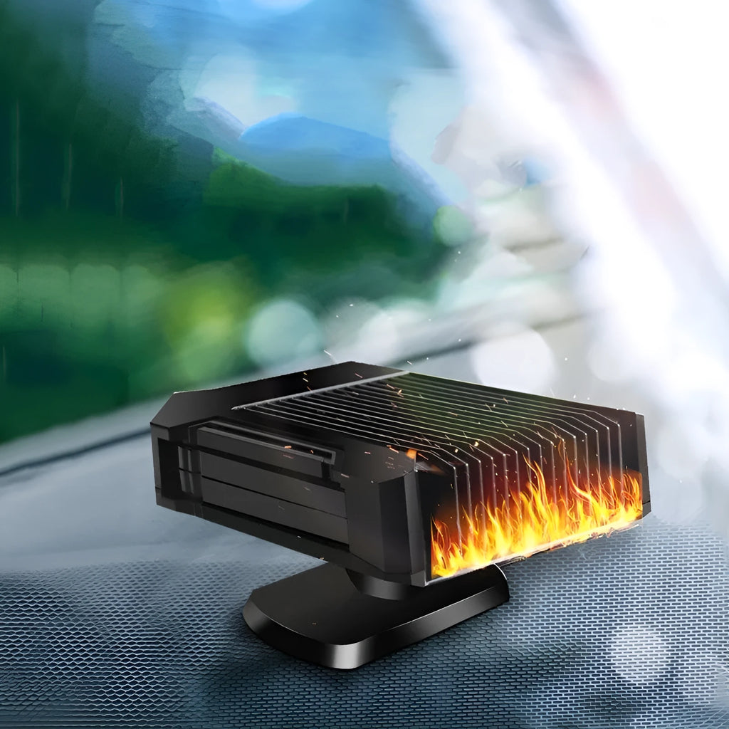 Black ABS plastic 12V car heater defroster with cigarette lighter plug for windscreen defrosting and summer fan use