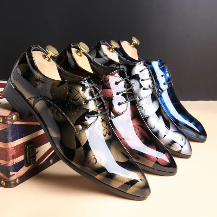 Men's business casual leather shoes in blue with leather stitching and rubber sole