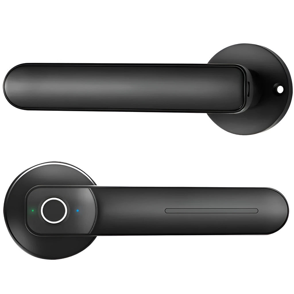 Black M4 smart fingerprint lock with zinc alloy body and semiconductor sensor on a white background
