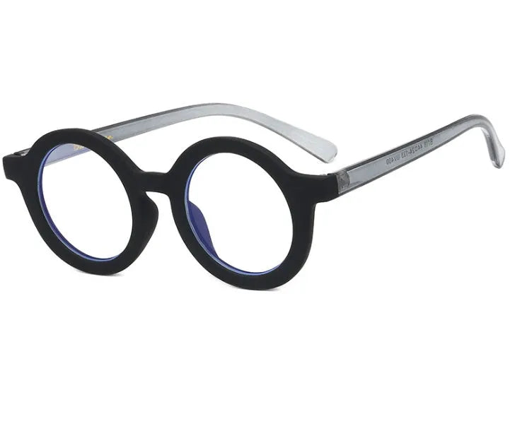 Retro round frame glasses with plastic PC frame and AC lenses in six colour options