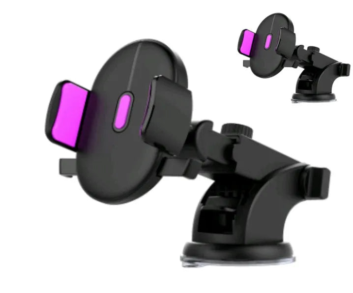 Yellow and black telescopic car phone holder with suction cup mount on a dashboard