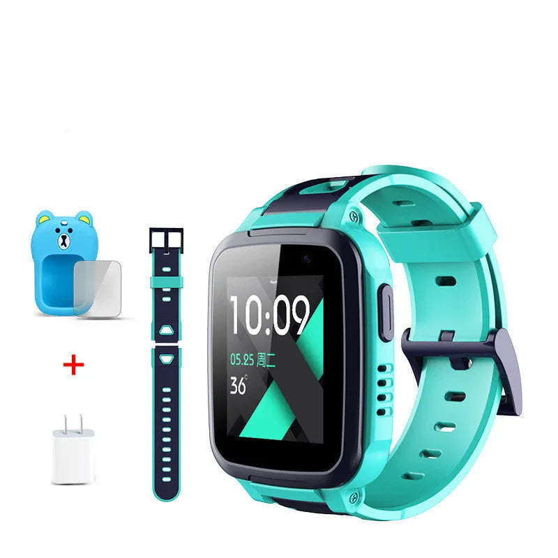 360 SE5 blue children's smartwatch with stainless steel band on a child's wrist.