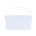 Portable LED mirror makeup organiser box with touch light, rotatable bracket, and soft handle in white
