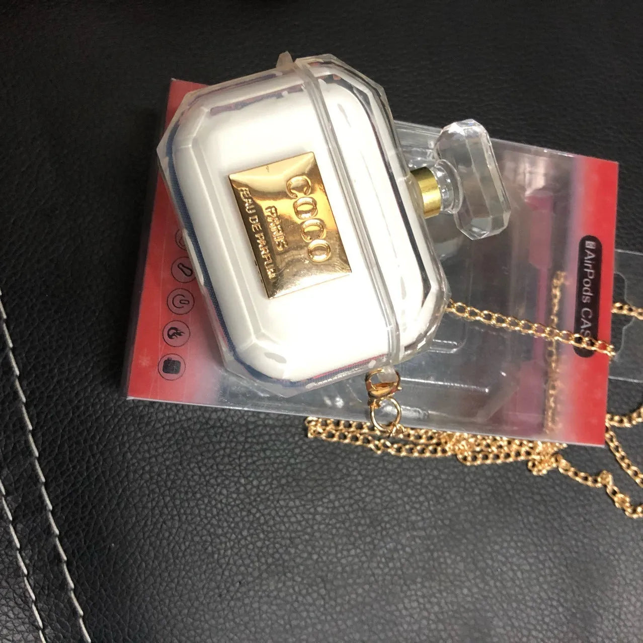 White soft silicone perfume bottle design case for Apple AirPods Pro and AirPods 3 charging box.
