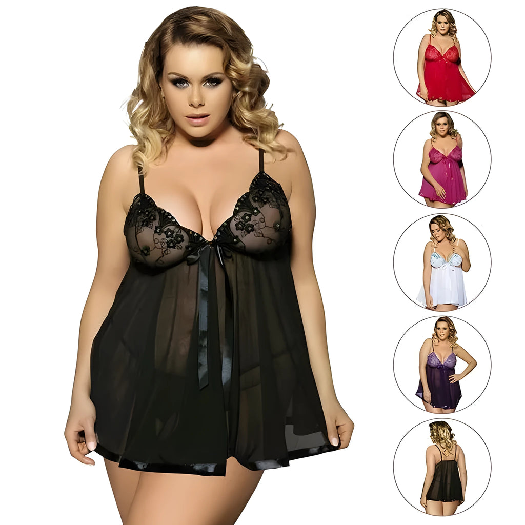 Seamless purple mesh and lace sling dress sleepwear for women, shown in a large size.