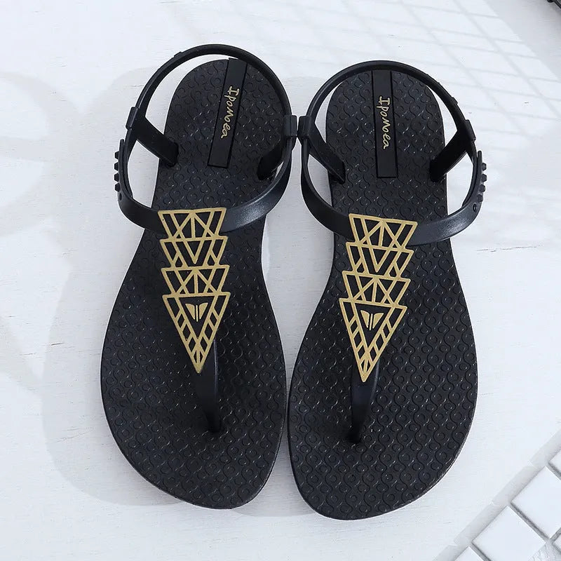 Bohemia flat sandals in black or brown with soft bottom, folk style, sizes 36-39 EU