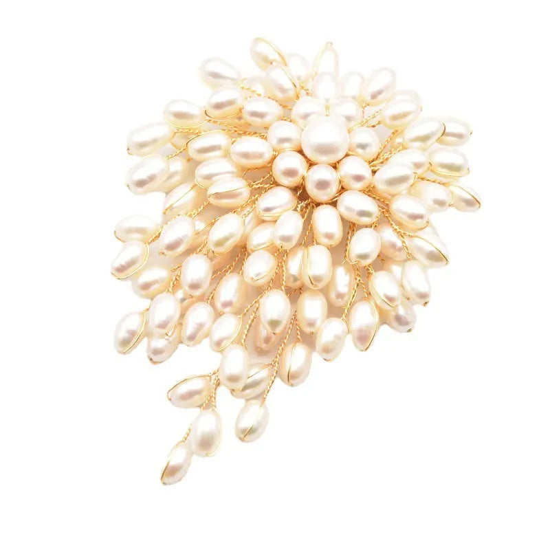 Natural pearl handmade vintage brooch pin for women gold plated copper