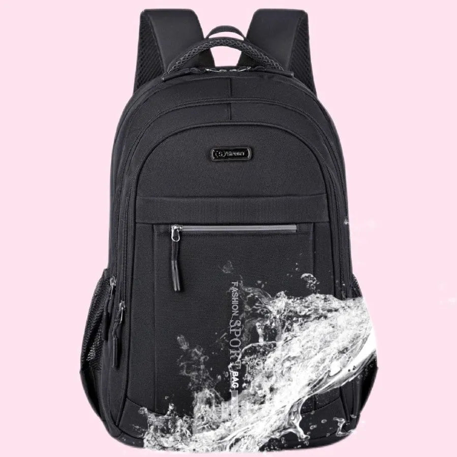 Oxford cloth capacity backpack in blue with airpillow straps, shown with a 20-35L size for business travel.
