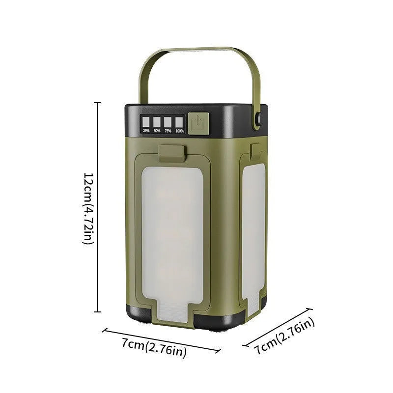 Four-leaf folding solar camping light with built-in 2000 mAh 18650 battery and press switch, 12 x 7 x 7 cm