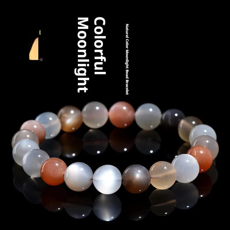 Natural colourful moonlight Duobao bracelet with 8mm moonstone beads in single circle design