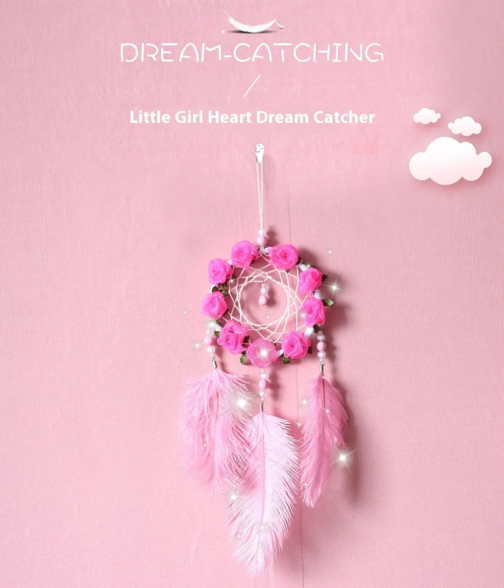 Pink ostrich feather Dreamcatcher Wind Chimes wall decoration in modern simplicity style
