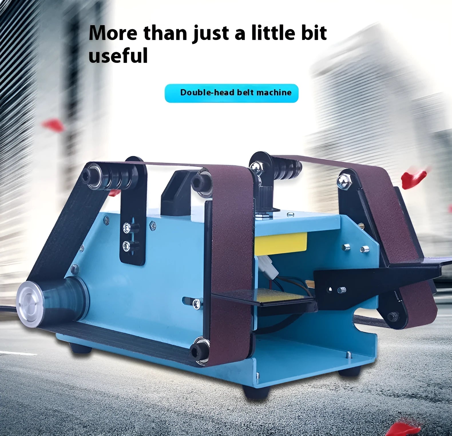 Blue desktop dual-axis belt sander with a 40x680mm abrasive belt and variable speed control for knife sharpening.