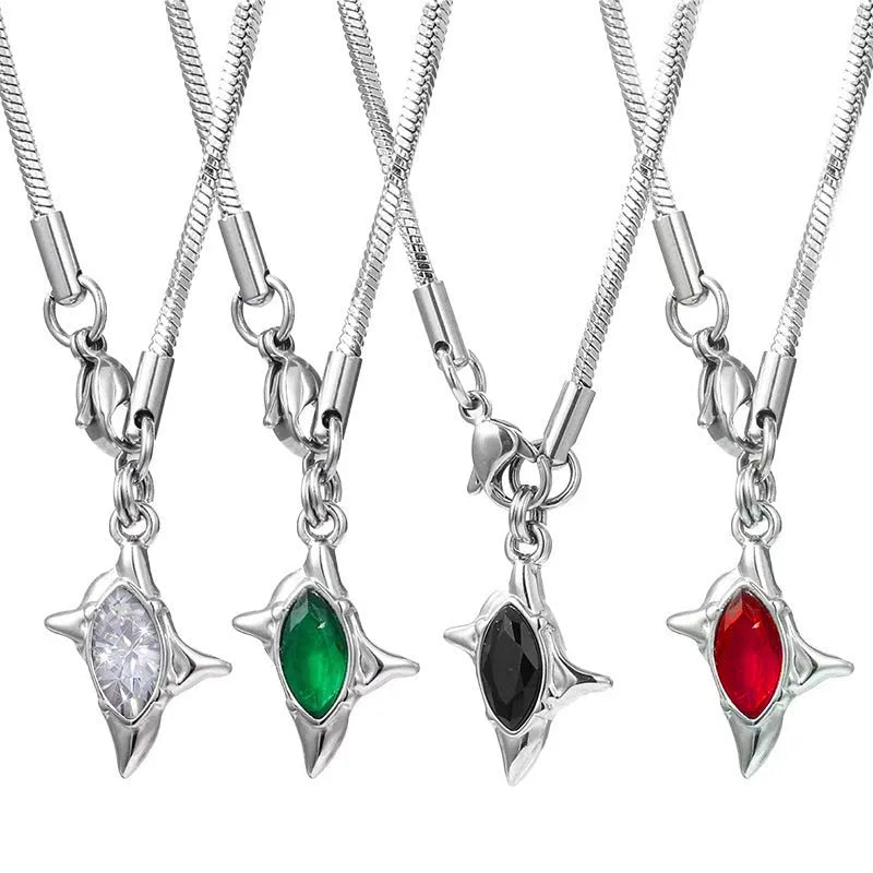 Gemini titanium steel clavicle necklace, 50cm polished chain, water ripple constellation pendant, unisex design