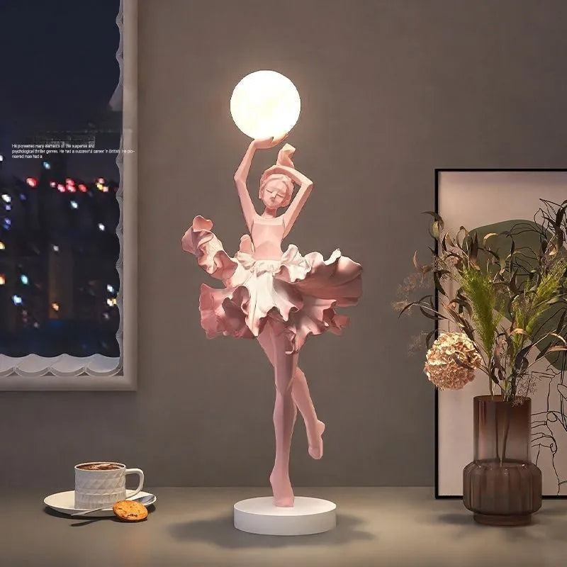 Small modern resin night lamp ornament with USB charging cable in black gold, white, pink, or light blue.