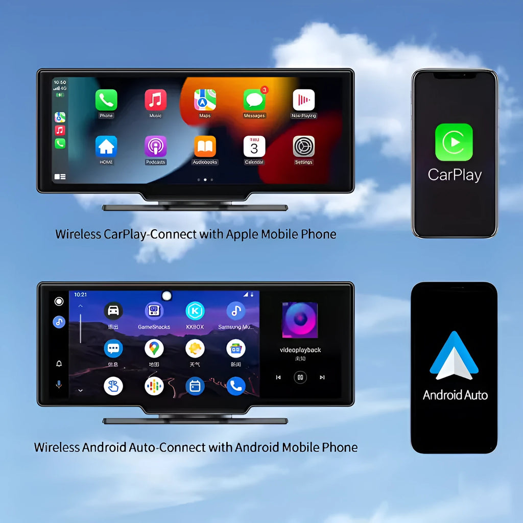 Black plastic 10.26 inch car LCD touch screen with intelligent wireless connection and inverted image support