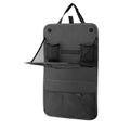Car seat back storage bag in black Oxford cloth with multi-pockets, hanging on car seat back, 38x60cm