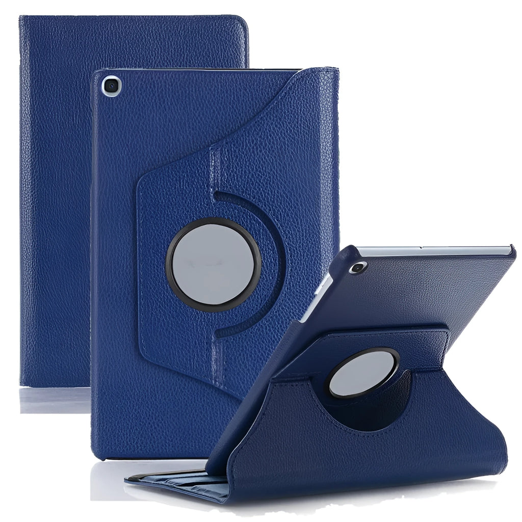 iPad rotating protective sleeve in imitation leather clamshell case showing multiple colour options