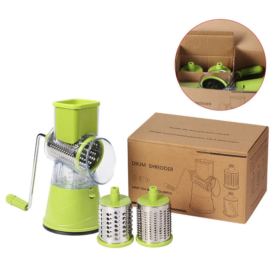 Manual drum cutter with stainless steel blade and hand crank in blue colour