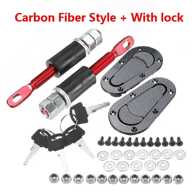 Pair of racing car front cover locks ABS plastic aluminium alloy black colour with lock