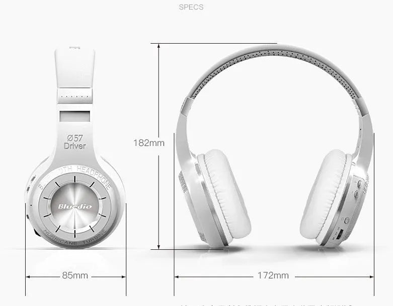 Wireless headphones with stereo subwoofer, 57mm driver, Bluetooth, PU earplugs, available in White