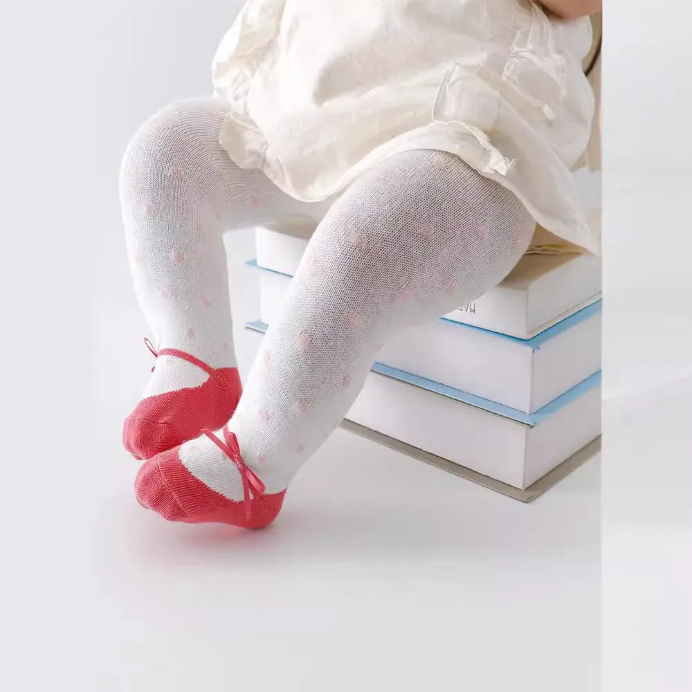 Baby cotton pantyhose leggings for boys and girls, high waist, gray white dots pattern, 0-12 months