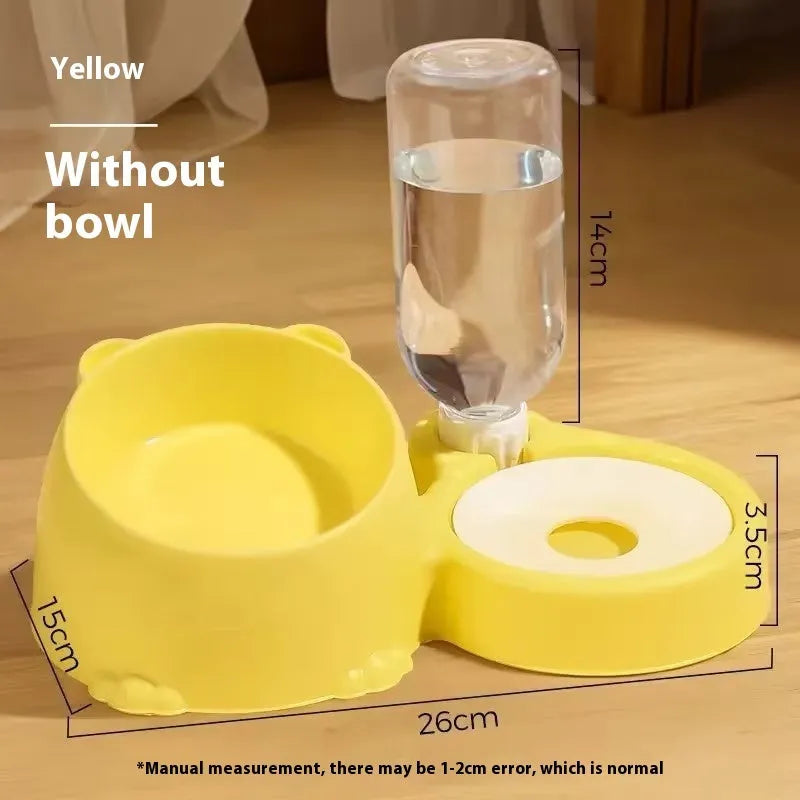 Double bowl automatic drinking pet basin in haze blue with stainless steel ceramic food compartments