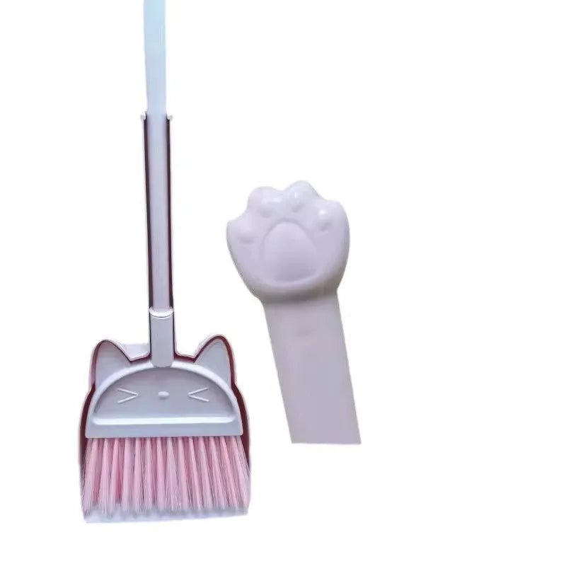 Plastic broom and dustpan set with rotating brush holder in purple colour
