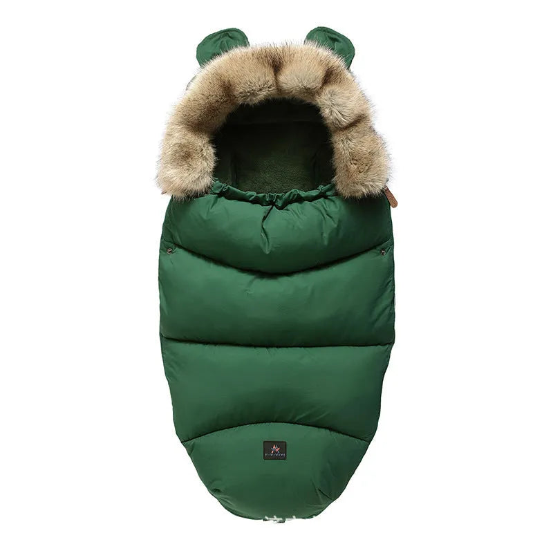 Baby stroller sleeping bag in silkworm cocoon style, shown in a colour option, measuring 100 by 48 centimetres.
