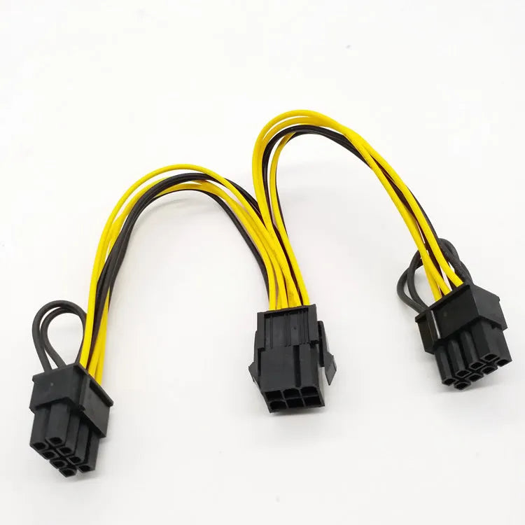 Yellow graphics power cord adapter with 6PIN to dual 8PIN (6+2) connectors for extending GPU power supply cable